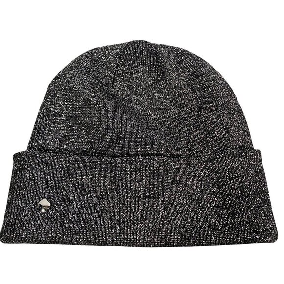 Kate Spade 2024 silver metallic knit beanie hat OS elegant winter classic glam - Picture 1 of 7